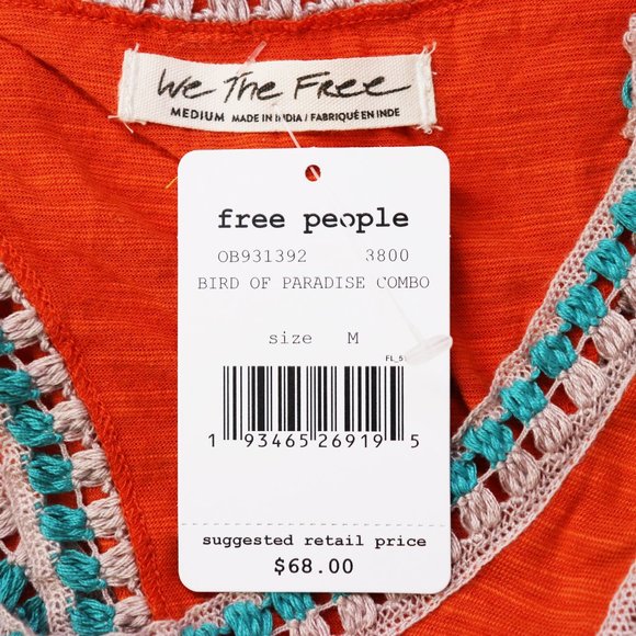 NWT Free People Bora Bora Crochet Racerback Tank Top Bird of Paradise Orange M - Picture 4 of 9